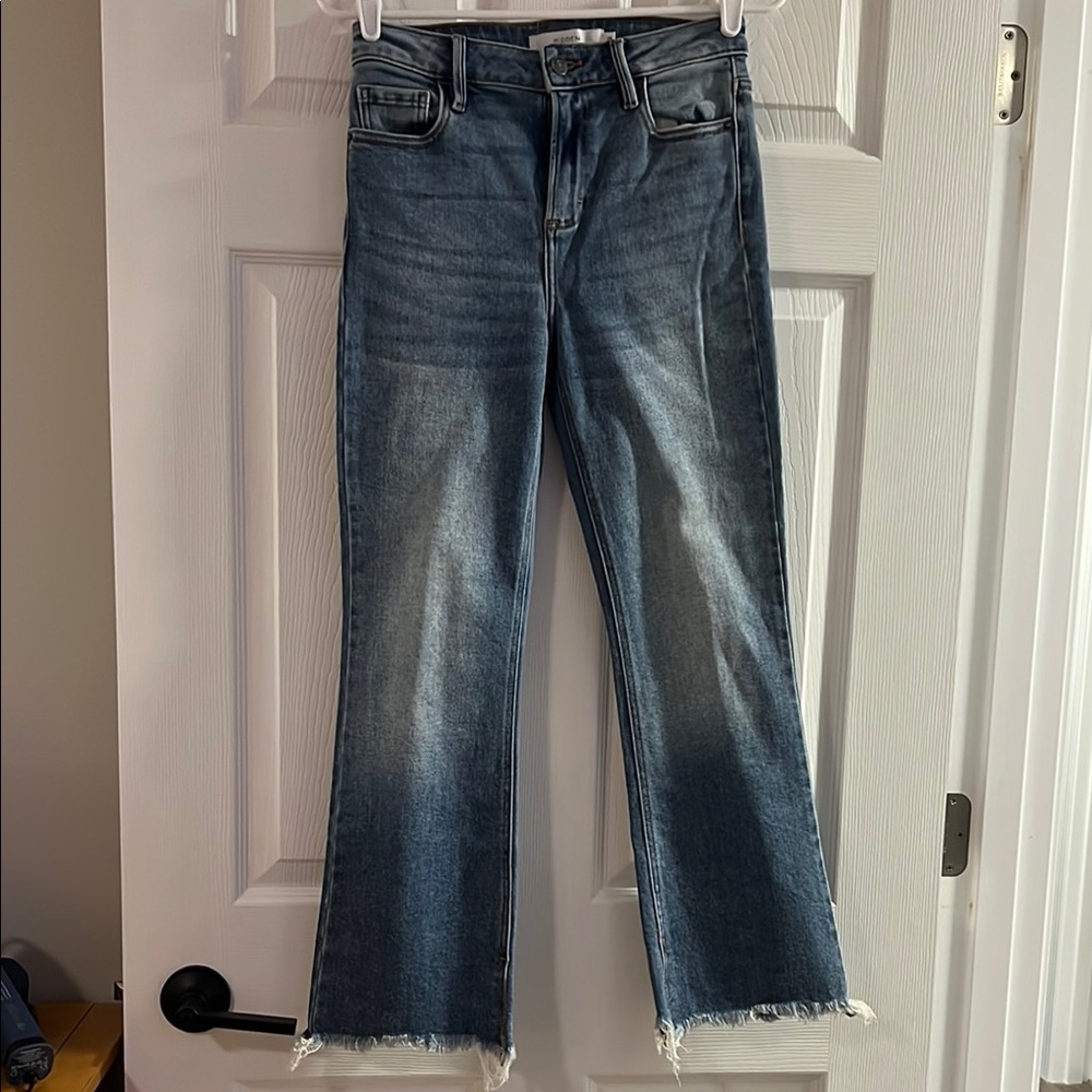 High-Rise Blue Wide-Leg Jeans with Raw Hem